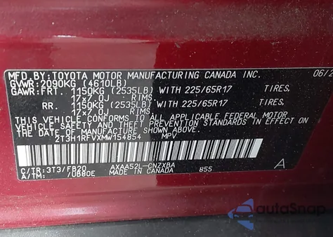 2021 Toyota Rav4 Le from USA, damaged, VIN 2T3H1RFVXMW154854